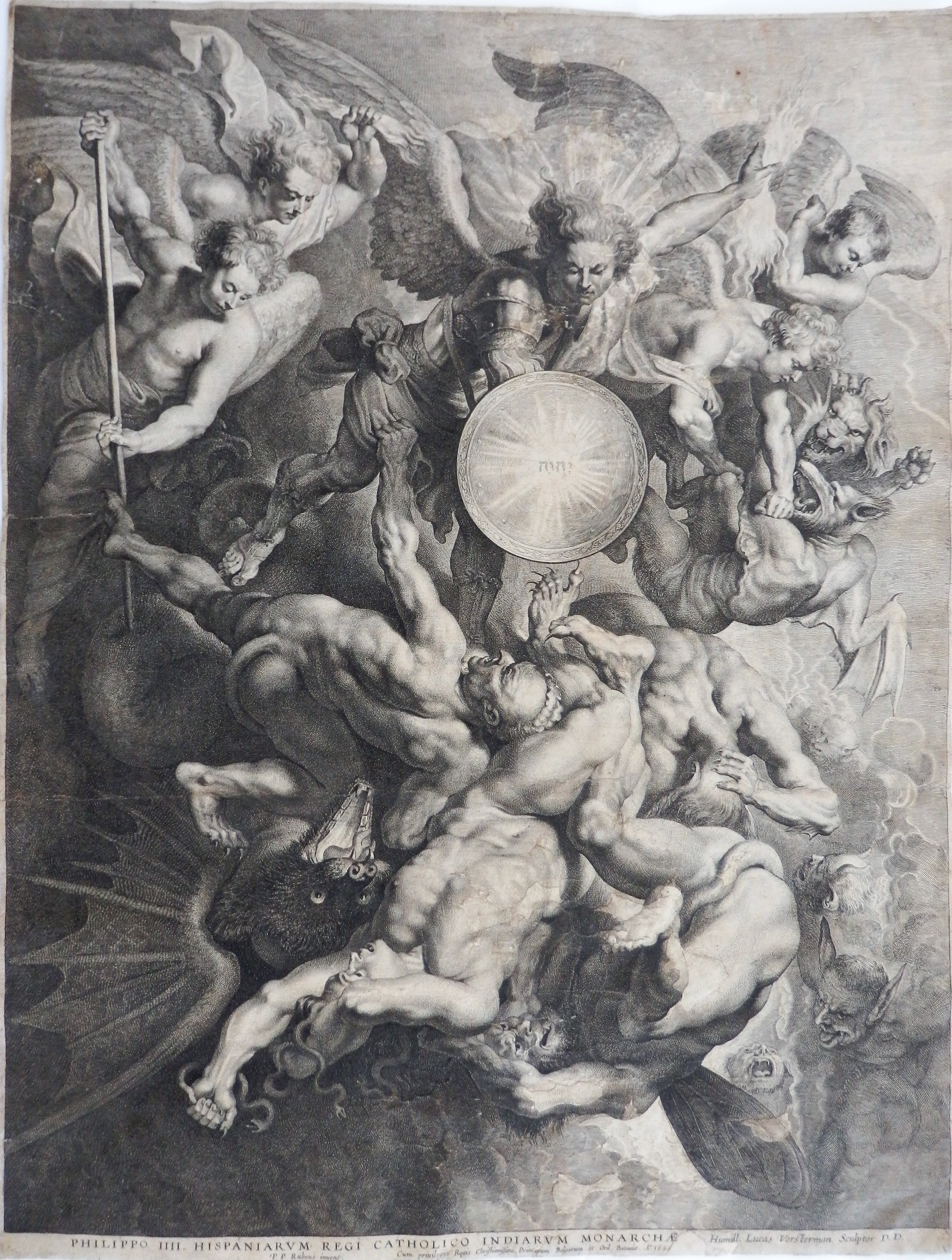 Lucas Vorsterman d. Ä. (Stecher) nach Peter Paul Rubens, Engelssturz, 1621, Kupferstich, Zisterzienserabtei Stift Stams, Kunstsammlung, Grafik, Inv.-Nr. 5014. Foto: Dr. Helmuth Oehler, Innsbruck.